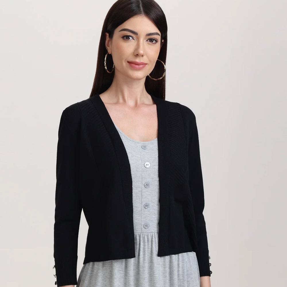 🍒NWT 89TH & MADISON BLACK BLACK 3/4 SLEEVE CARDIGAN SWEATER SIZE LARGE🍒